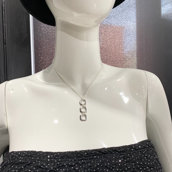 Authentic Tiffany & Co 925 Silver Triple Square Cushion Pendant Necklace - Picture 8 of 8